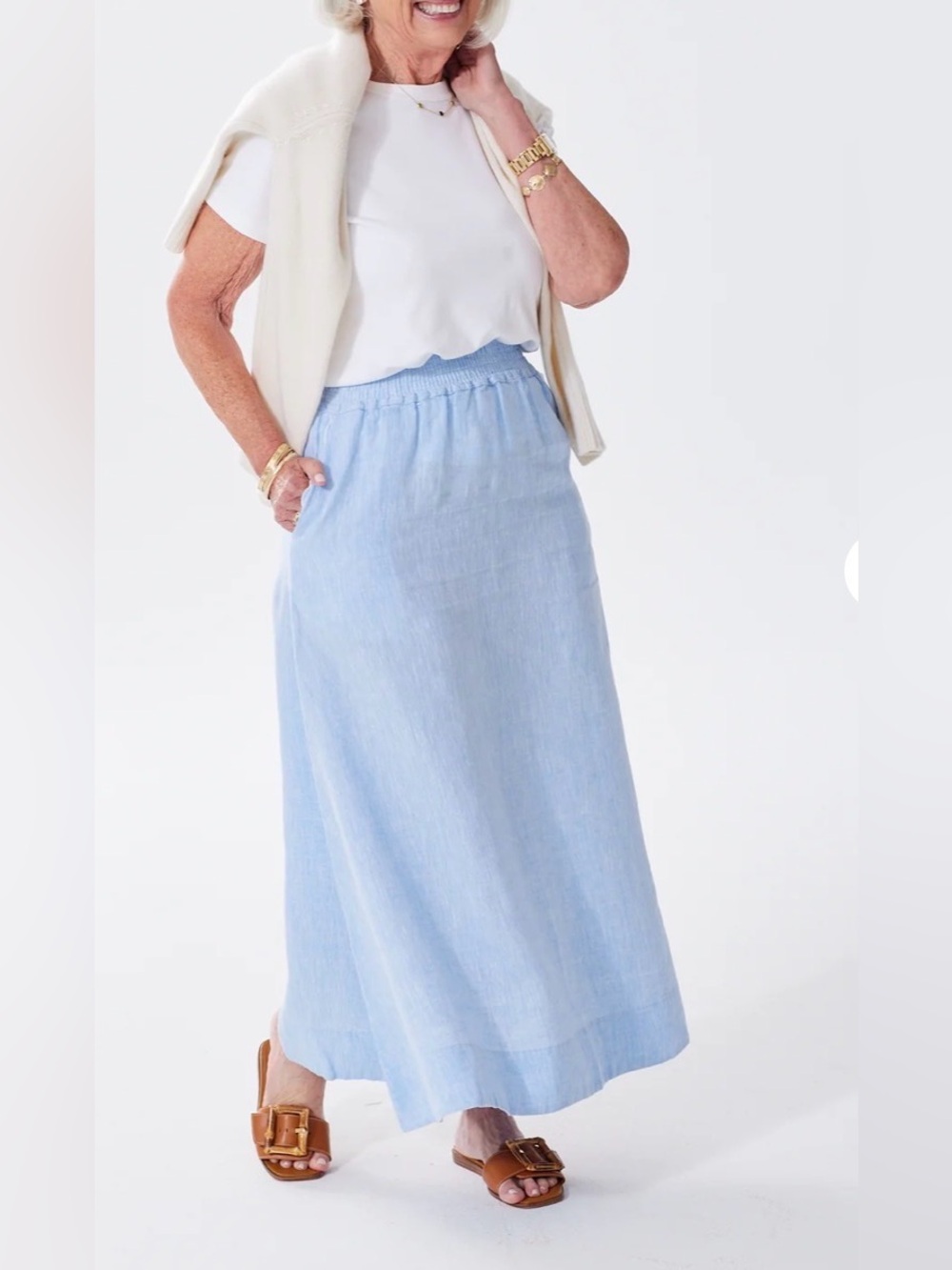 Alice Walk Linen Maxi Skirt - Blue Chambray